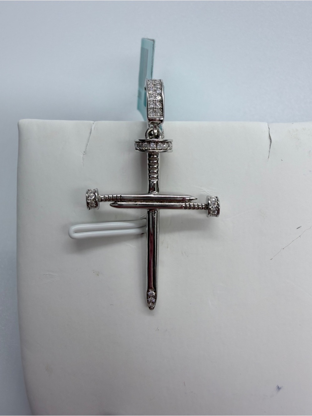 Sterling Silver Moissenite Cross Nail Pendant